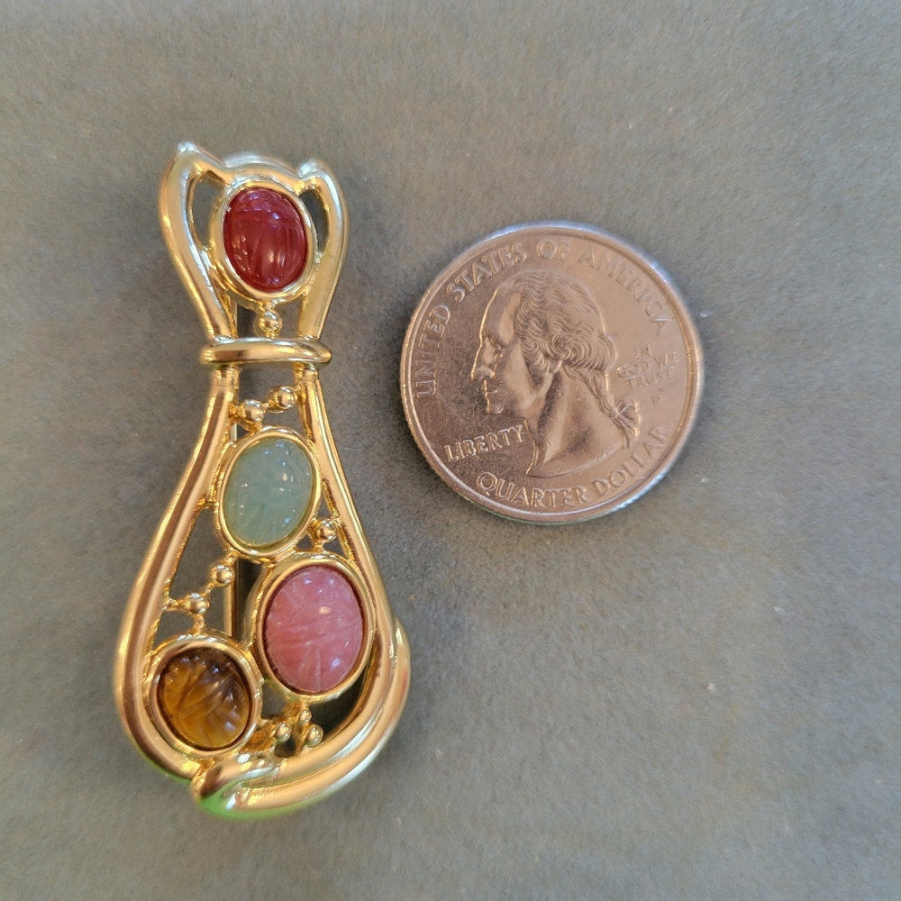 Cat Brooch w/ Scarab Accents ~ Gold-tone Metal ~ Colorful! 1990s(?) ~ Cute! - Picture 11 of 13